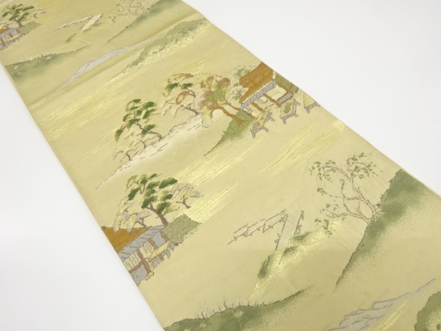 JAPANESE KIMONO / ANTIQUE FUKURO OBI / SILK / WOVEN SCENERY